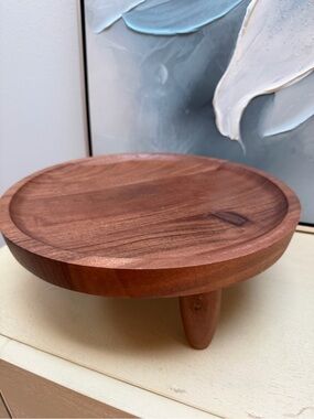 Solid Wood Pedestal Serving Stand in Warm Brown